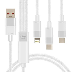 Câble USB vers Lightning + 2 USB-C - LINQ - 60W Charge Rapide - Longueur 1.2m - Blanc