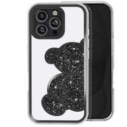 Coque pour iPhone 16 Pro Max - AVIZAR - Ourson pailleté - Contour strassé brillant - Noir