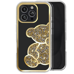 Coque Ourson pour iPhone 16 Pro Max Motif Strassé Contour Brillant Dorée