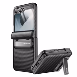 Coque pour Samsung Galaxy Z Flip 6 Robuste Fibre Carbone Béquille I-Blason Noir