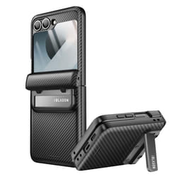 Coque pour Samsung Galaxy Z Flip 6 Robuste Fibre Carbone Béquille I-Blason Noir