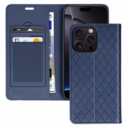 Étui Folio pour iPhone 16 Pro Max Losange Porte cartes Support Vidéo Bleu Nuit
