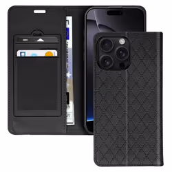 Étui Folio pour iPhone 16 Pro Max Losange Porte cartes Support Vidéo Noir