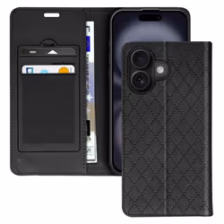 Étui Folio pour iPhone 16 Plus - AVIZAR - Losange - Porte cartes - Support Vidéo - Noir