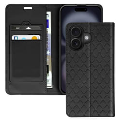 Étui Folio pour iPhone 16 Plus - AVIZAR - Losange - Porte cartes - Support Vidéo - Noir
