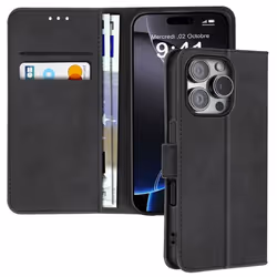 Étui pour iPhone 16 Pro Max - AVIZAR - Clapet Portefeuille - Noir - Support Vidéo