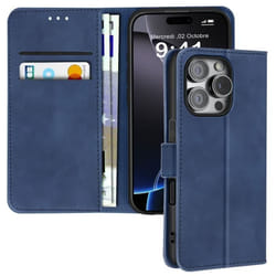 Étui pour iPhone 16 Pro Max Clapet Portefeuille Support Vidéo Bleu Nuit