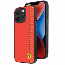 Coque - Ferrari - iPhone 14 Pro Max - Bi-matière - Effet Carbone - Compatible QI