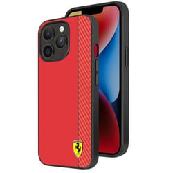 Coque - Ferrari - iPhone 14 Pro Max - Bi-matière - Effet Carbone - Compatible QI