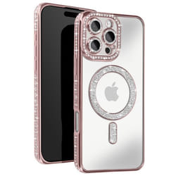 Coque rigide AVIZAR pour iPhone 16 Pro Max - Contour Strass Rose Champagne