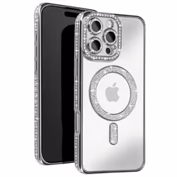 Coque - Diamant - iPhone 16 Pro Max - Strass Argent - Résistante - Compatible MagSafe