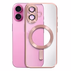 Coque MagSafe pour iPhone 16 Silicone Contour Chromé Rose Champagne