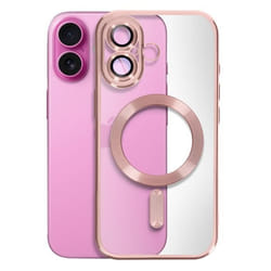 Coque MagSafe pour iPhone 16 Silicone Contour Chromé Rose Champagne