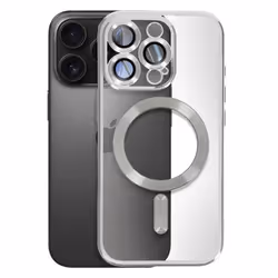 Coque MagSafe - Apple - iPhone 16 Pro Max - Silicone Gel Flexible - Protection Caméra - Contour Chromé Argent