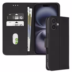 Étui pour iPhone 16 - AVIZAR - Clapet Portefeuille - Support Vidéo - Cuir Vegan - Noir