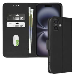 Étui pour iPhone 16 - AVIZAR - Clapet Portefeuille - Support Vidéo - Cuir Vegan - Noir