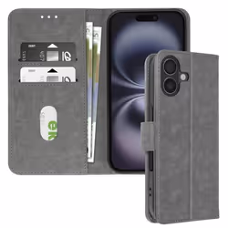 Étui pour iPhone 16 - AVIZAR - Clapet Portefeuille - Support Vidéo - Gris - Synthétique