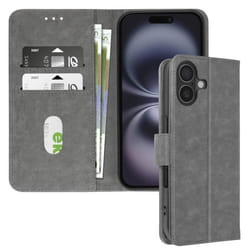 Étui pour iPhone 16 - AVIZAR - Clapet Portefeuille - Support Vidéo - Gris - Synthétique