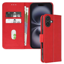 Étui pour iPhone 16 Plus - AVIZAR - Clapet Portefeuille - Support Vidéo - Rouge - Semi-rigide