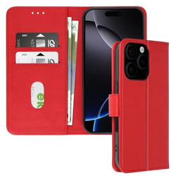 Étui pour iPhone 16 Pro Max - AVIZAR - Clapet Portefeuille - Support Vidéo - Rouge - Synthétique