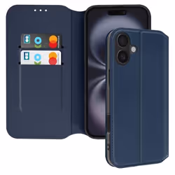 Étui pour iPhone 16 Plus Clapet Porte-cartes et Support Vidéo Bleu Nuit