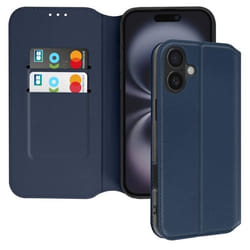 Étui pour iPhone 16 - Classic Edition - Bleu Nuit - Clapet Magnétique - Support Vidéo - Compartiments Cartes