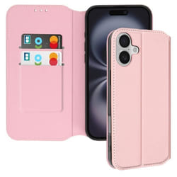 Étui pour iPhone 16 Clapet Porte-cartes et Support Vidéo Rose Champagne
