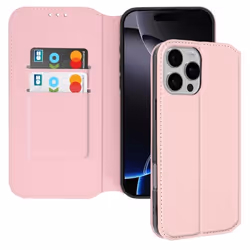 Étui pour iPhone 16 Pro Max Clapet Porte-cartes et Support Vidéo Rose Champagne