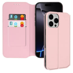Étui pour iPhone 16 Pro Max Clapet Porte-cartes et Support Vidéo Rose Champagne
