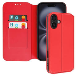 Étui pour iPhone 16 - Classic Edition - Rouge - Clapet magnétique - Support vidéo - Compartiments cartes