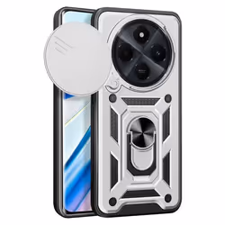 Coque pour Xiaomi Redmi 14C - MARQUE - Argent - Antichocs - Cache caméra coulissant - Bague support