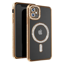 Coque de protection AVIZAR pour iPhone 11 - Contour Strass Dorée - Compatible MagSafe