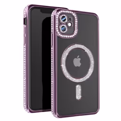 Coque de protection AVIZAR pour iPhone 11 - Contour Strass Violet - Compatible MagSafe