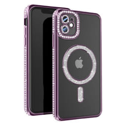 Coque de protection AVIZAR pour iPhone 11 - Contour Strass Violet - Compatible MagSafe