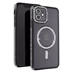 Coque Diamant pour iPhone 12 - AVIZAR - Contour Strass Noir - Rigide - Synthétique - Mixte