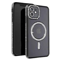 Coque Diamant pour iPhone 12 - AVIZAR - Contour Strass Noir - Rigide - Synthétique - Mixte