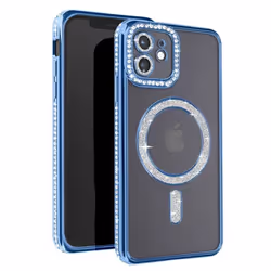 Coque Diamant pour iPhone 12 - AVIZAR - Contour Strass - Bleu - Protection MagSafe