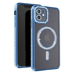 Coque Diamant pour iPhone 12 - AVIZAR - Contour Strass - Bleu - Protection MagSafe