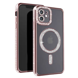 Coque Diamant pour iPhone 12 Protection MagSafe Contour Strass Rose Champagne