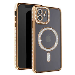 Coque de protection AVIZAR pour iPhone 12 - Contour Strass Dorée - Compatible MagSafe