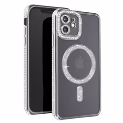 Coque Diamant pour iPhone 12 - AVIZAR - Contour Strass Argent - Rigide - Synthétique - Mixte