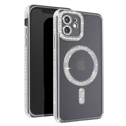 Coque Diamant pour iPhone 12 - AVIZAR - Contour Strass Argent - Rigide - Synthétique - Mixte