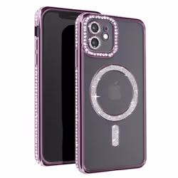 Coque Diamant pour iPhone 12 - AVIZAR - Protection MagSafe - Contour Strass Violet