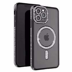 Coque Diamant pour iPhone 12 Pro Max - AVIZAR - Protection MagSafe - Contour Strass - Noir