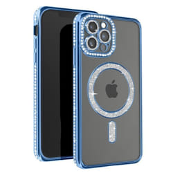 Coque Diamant pour iPhone 12 Pro Max - AVIZAR - Protection MagSafe - Contour Strass - Bleu
