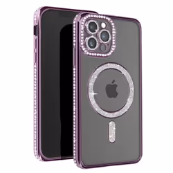 Coque Diamant pour iPhone 12 Pro Max - AVIZAR - Protection MagSafe - Contour Strass Violet