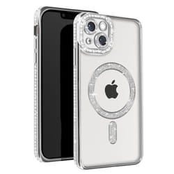 Coque de protection AVIZAR pour iPhone 13 - Contour Strass Argent - Compatible MagSafe