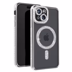 Coque Diamant pour iPhone 15 Protection MagSafe Contour Strass Argent