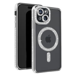 Coque Diamant pour iPhone 15 Protection MagSafe Contour Strass Argent