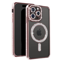 Coque Diamant pour iPhone 15 Pro - AVIZAR - Contour Strass - Rose Champagne - MagSafe